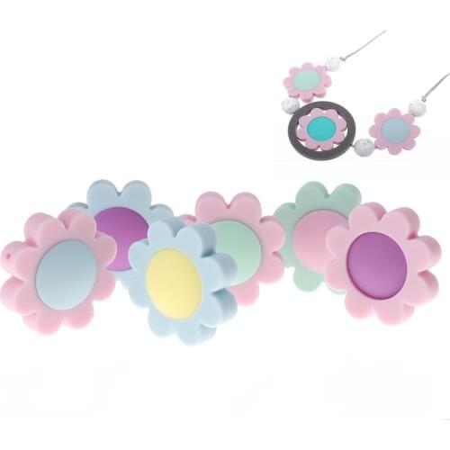 5pcs Flower Silicone Baby Teether Ring Silicon Teething Beads Silicone Beads For Necklaces Baby Toys Chew Toys Kids Nurse Gift