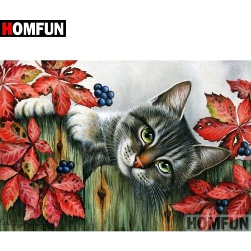 HOMFUN 5D DIY Diamond Painting Full Square/Round Drill "Animal cat" Embroidery Cross Stitch gift Home Decor Gift A07818