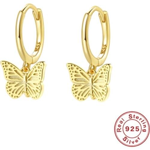Canner 925 Sterling Silver Earrings Delicate Butterfly Earrings Dangle Pendientes Huggies Earrings For Women kolczyki damskie