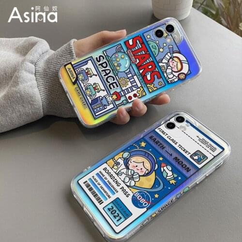 ASINA Laser Case For iPhone 11 12 Pro XR XS Max Soft Transparent Couple Cover For iPhone 6 7 8 Plus SE 2020 Space Cases Luxury