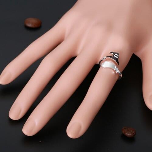 DoreenBeads Fashion Rings Silver Color Black Copper Rings Witch Hat Broom Style Creative Halloween Acessories Hot Charms,1 Piece