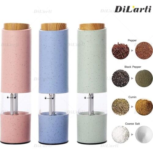 Electric seasoning Pepper Grinder LED Kitchen gadget Adjustable Particle Thicknes Set Sea Salt Grinder Wheat Straw Material tool