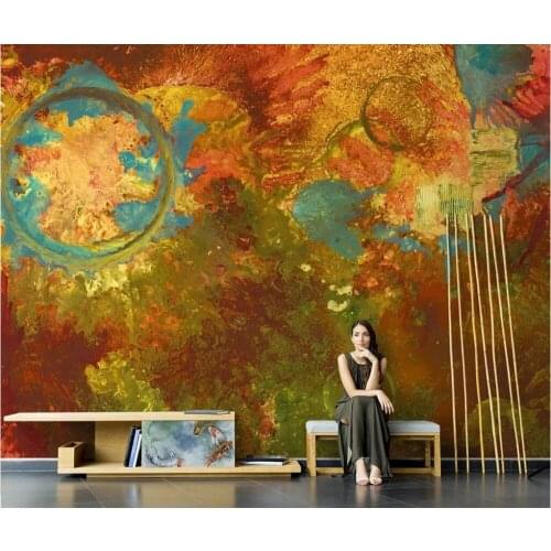 Beibehang Custom wallpaper 3d photo mural red circle abstract oil painting green yellow modern abstract painting 3d wall paper