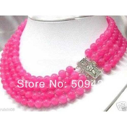 Hot sell Fast SHIPPING HOT WholesaleCharming!4Rows 8MM Pink Jade Necklace NEW JEWE