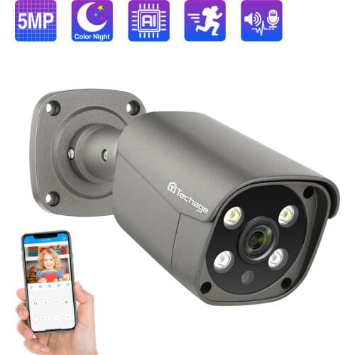Techage 5MP Security POE Camera AI Human Detection Two-way Audio IP Camera Outdoor ONVIF CCTV Surveillance full color night P2P