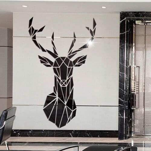 KAMANNI Sika Deer Head Stereo Acrylic Mirror Wall Sticker Nordic Style Decoration Self Adhesive Wall Sticker Decoration
