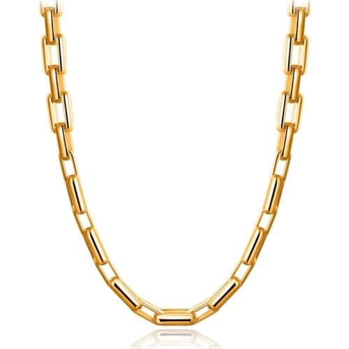 Classic 9 * 15 MM Rectangle Link Chain Punk Style Gold Color Necklace for Women and Men Jewelry