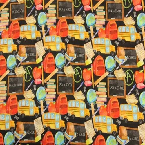 Cartoon Back to School Print 100% Cotton Fabric for Boy Clothes Bedding Set Hometextile Cushion Cover Backpack DIY
