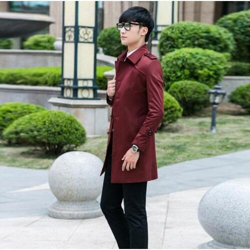 Wine red 2020 new designer slim sexy single-breasted trench coat men overcoat long sleeve mens clothing business outerwear beige