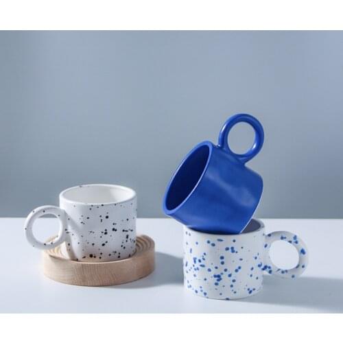 Nordic Creative Coffee Cups Net Red Milk Ceramic Mug Hand Squeezed Irregular Big Couple Office Home Handle Splash Ink Water Mugs