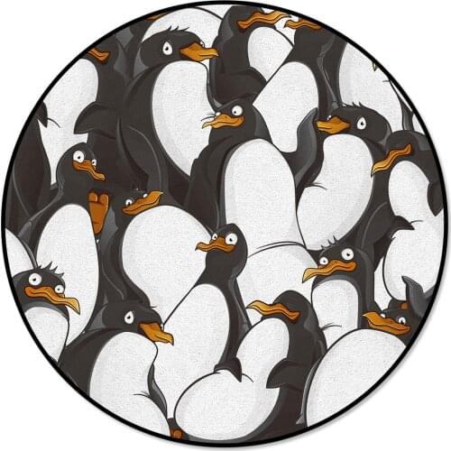 A Group Of Cartoon Penguins Pattern Rugs and Carpets for Home Living Room Round Rug for Children Rooms Non-slip