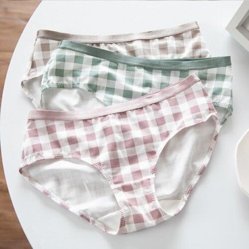 Sweet Vintage Style Women Panties Cotton Underwear Cute Plaid Briefs Cute Girls Intimates 4 Colors