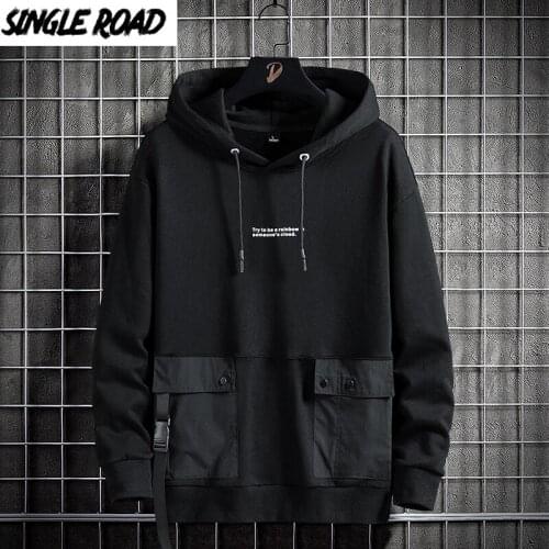 Single Road Mens Hoodies Men 2021 Pockerts Teachwear Harajuku Sweatshirt Hip Hop Japanese Streetwear Casual Oversized Hoodie Men