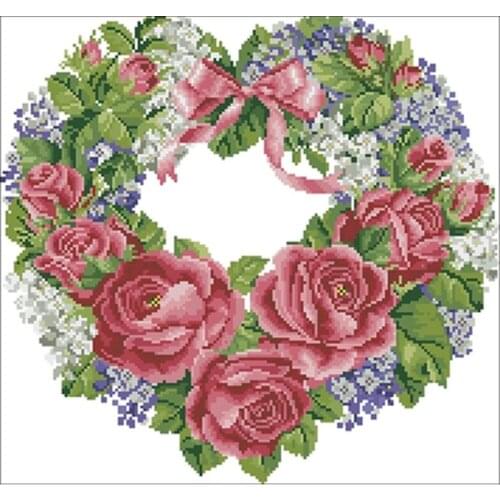 Heart shaped rose wreath patterns Counted Cross Stitch 11CT 14CT 18CT DIYChinese Cross Stitch Kit Embroidery Needlework Sets