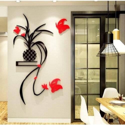 Chinese Style Butterfly Chlorophytum 3d Wall Stickers Living Room Decoration Home Decor Bedroom Decor Plant Decals Mural Poster
