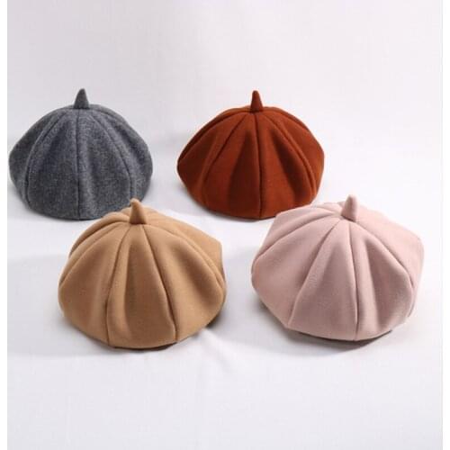 New Hot Fashion Autumn And Winter New Ladies And Childrens all-purpose Beret Candy Color Elastic Painter Cap 2-8 Years Old