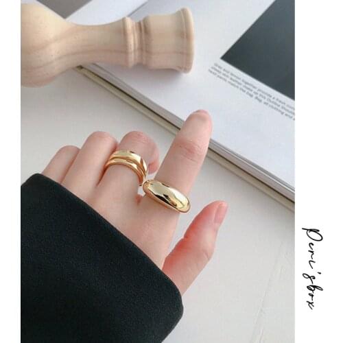 PerisBox 925 Sterling Silver Geometric Dome Ring Asymmetrical Classic Bold Gold Rings Unique Chunky Ring Minimalist Jewelry