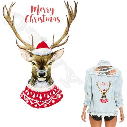 Christmas Patches Winter Deer Stickers A-Level Washable Badges Diy Accessory Heat Transfers For T-Shirt Dresses Sweater