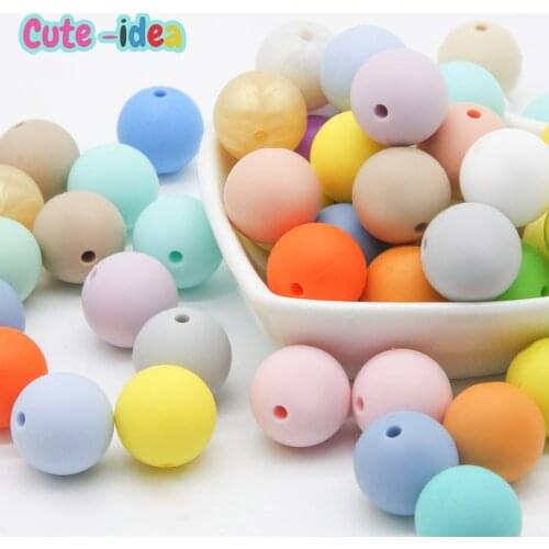 Cute-idea 15mm Silicone Rounds Beads 100Pcs Baby Chewable Toys BPA free DIY Nursing Pacifier Chains Accessories Baby Products