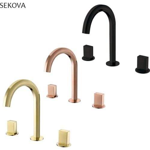 Dual Handle Three holes Widespread Brass Bathroom Basin Faucet Deck Mounted Cold And Hot Water Mixer TAP Gold/Rose Gold/Black