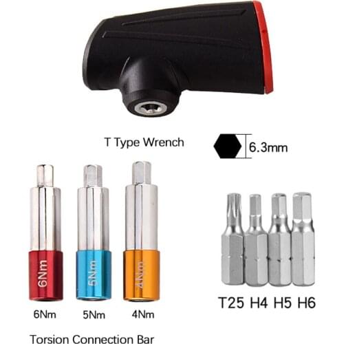 1/4 Inch Bits Interface Steel T Type Fixed Torsion Wrench Combination Bicycle Repairs Kit 4Nm 5Nm 6Nm Torsion Connection Bar