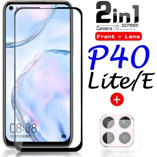 P40 lite glass with camera lens for huawei p40lite e tempered glas Hauwei P 40 Light P40lite Screen Protector Protective 2in1
