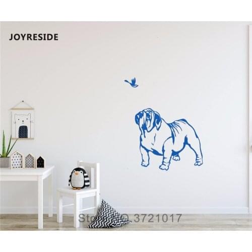 JOYRESIDE Cute Animal Wall Bird And A Bulldog Decal Vinyl Sticker Decor Family Kids Room Bedroom Living Room Interior Mural A329