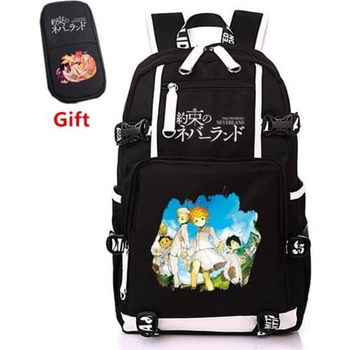 Japanse Anime The Promised Neverland Printing Backpack Cartoon Laptop Backpack Canvas Travel Backpack Cosplay Daypack Rugzak