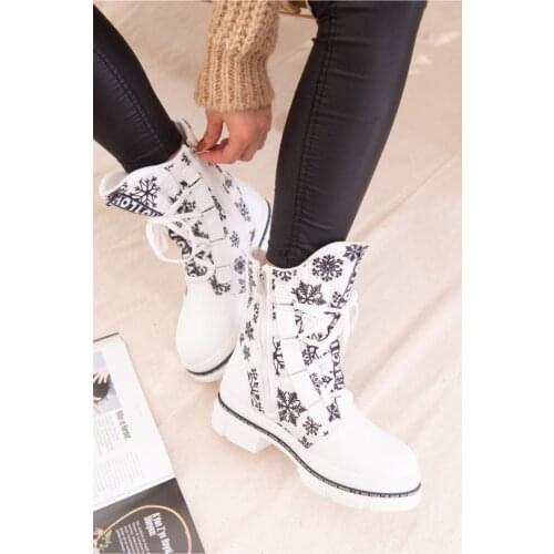 Jilberto Caleb White Snowflake Printed Lacing Detailed Boat 'Turkish' Quality 2021 Fashion Design Season Comfort Fast Shipping