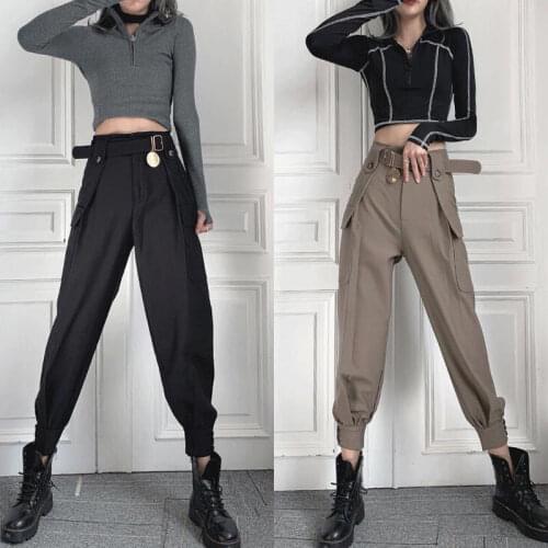 Women Pants (Belt) 2021 Spring Summer Overalls Womens Cropped Pants Loose Pantalones De Mujer