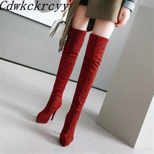 Winter New pattern fashion Round head gules sexy Over knee Elastic force Thin leg Boots Fine heel Add wool Keep warm Women Boots