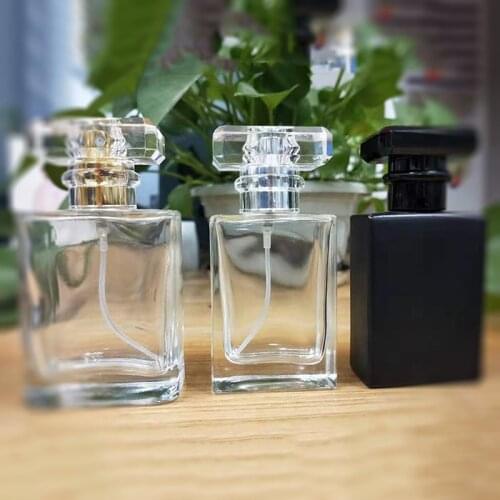 1PCS 30ml 50ml Glass Refillable Spiral Thick Bottom Square Glass Atomizer Perfume Bottle Cosmetic Empty Spray Bottle Container