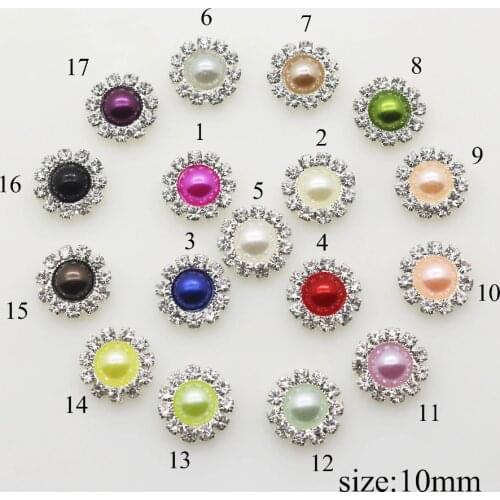 10MM Flatback Pearl Buttons 10Pcs/Set Rhinestone Buttons Diamond Pearl Hair Flower Ribbon Wedding Decoration Accessories