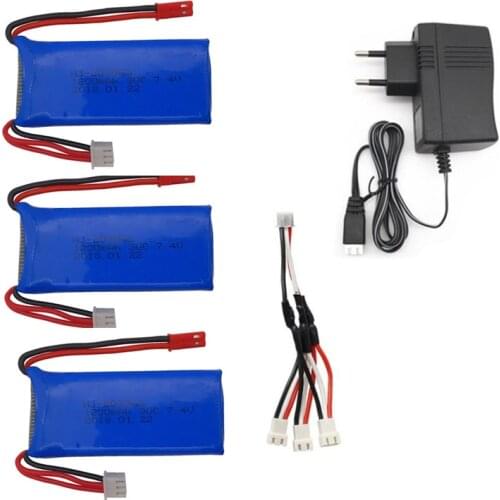 3PCS 7.4V 1200mAh Battery with USB Charger 3 in 1 Cable For YiZhan Tarantula X6 MJX X101 X102h X1 H16 WLtoys V666 V262 V353 V333