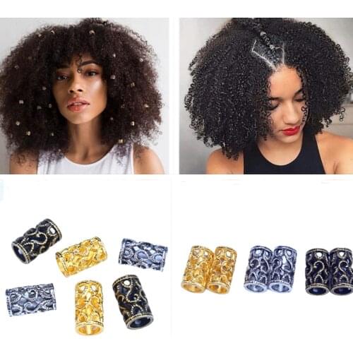5pcs Gold Silver Different Style Hair Braid Dread Dreadlock Beads Rings Tube Accessories Approx 6mm Inner Hole Hair Stying Tools