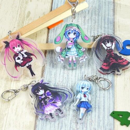 Anime DATE A LIVE Yatogami Tohka Yoshino Tokisaki Kurumi Doubleside Acrylic keychain Keyring Key Holder