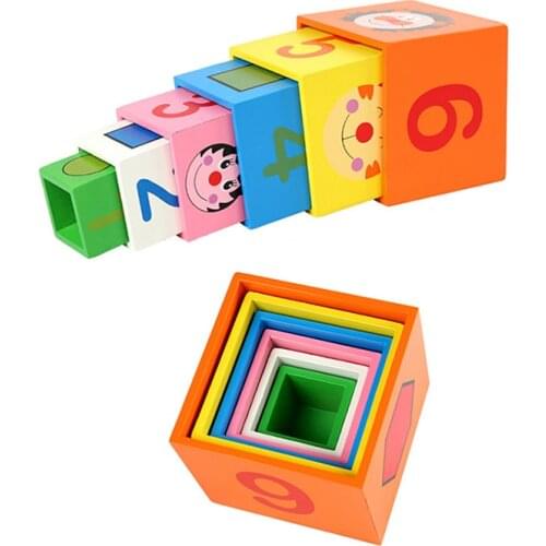 Large Wooden Stacking Rainbow Square Box Building Blocks Toys for Kids Montessori Education Color and Shape Cognitive Toy Gifts