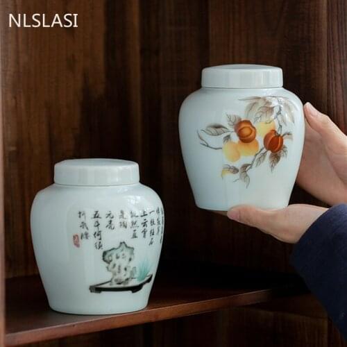 Large Ceramics Tea Caddy Flower Pattern Tieguanyin Containers Travel Tea Box Sealed Tea Jar Spice Coffee Biscuit Storage Tank