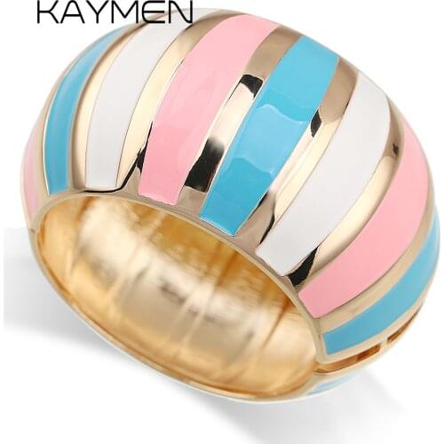 KAYMEN New Big Statement Cuff Bangle Fashion Enamel Bracelet For Wome Girls Multicolor Gorgeous Gold Plated Bangle Jewelry