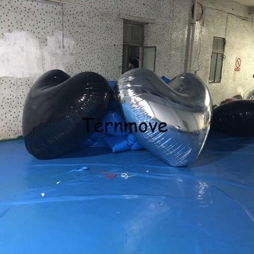 Black pvc heart shape mirror balloon Inflatable mascot model replica silver wedding valentines day decoration mirror ball