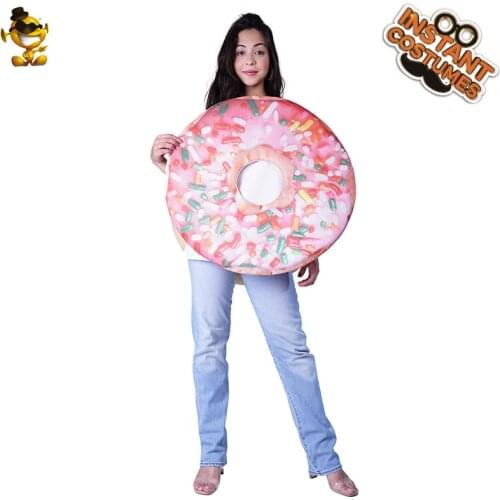 Halloween Unisex Adult Cosplay Strawberry Doughnut Costume with Funny Food Suit Fancy Dress Delicious Doughnut Tunic for Women