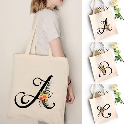 Letter Print Women Canvas Shoulder Bag Female Floral Handbag Casual Tote Literary Books Bag Eco Reusable Shopper Shopping Pouch