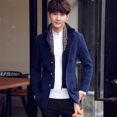 Korean Fashion MenS Loose Autumn New Fake Two-Piece Suit Medium Long Casual Youth Handsome Woolen Coat Boy