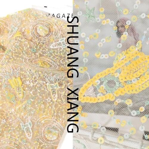 Summer new multicolor cosmic starry sky embroidered cloth womens dress fabric gold thread embroidered dress lace fabric