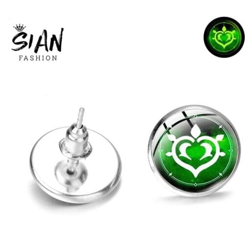 Genshin Impact Luminous Stud Earrings Glass Dome Eye of God Water Wind Thunder Fire Rock Ice Element Earrings Women Jewelry Gift