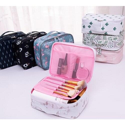 Zipper Fashion Flamingo Print Makeup Brushes Holder Bag Pouch Portable Gift Large-Capacity Wear-Resistant Storage Bags Travel