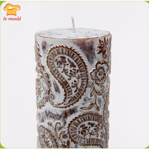 New Style Embossed Lace Candle Silicone Molds Wedding Holiday Gift Handmade Candle Tool Mould Cylindrical