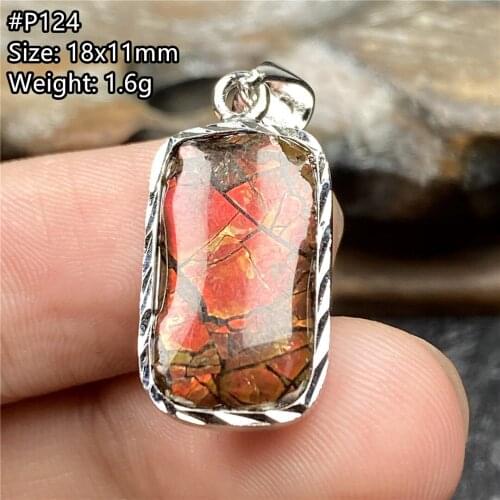 Natural Red Ammonite Ammolite Necklace Pendant Jewelry For Women Men Healing Luck Stone Crystal 18x11mm Beads Silver Gemstone