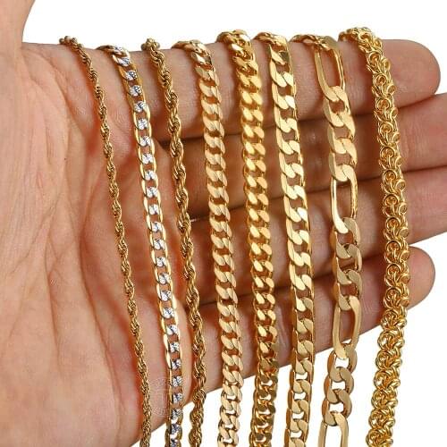 2 3 4 5 6mm Necklace for Women Men Gold Color Box Twisted Rope Cuban Hammered Braided Wheat Link Chain Wholesale Jewelry GNN2