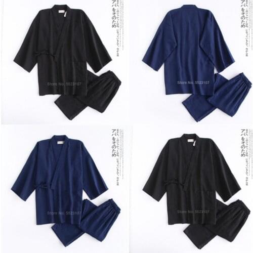 2020 Man Kimono Pajamas Set For Samurai Male Cotton Traditional Japanese Top Trousers Casual Breathable Yukata Sleepwear Clothes